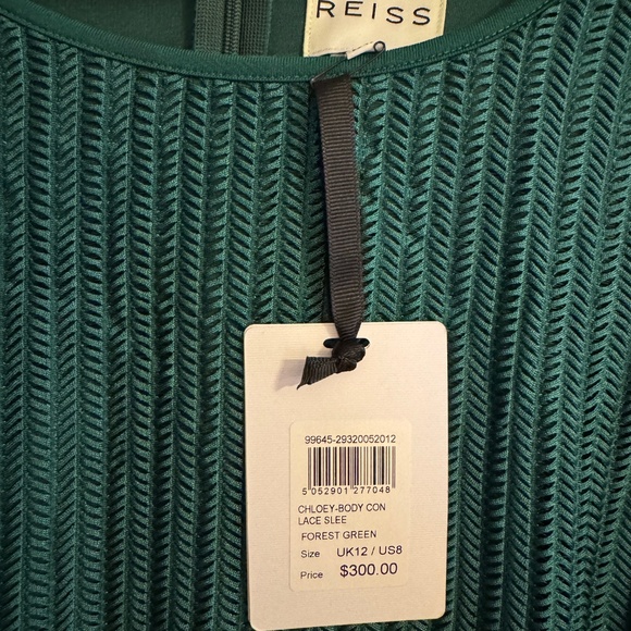 NWT Reiss Chloey Forest Green Body-Con Dress – Textured Knit, Long Sleeve – US 8 - Picture 4 of 14